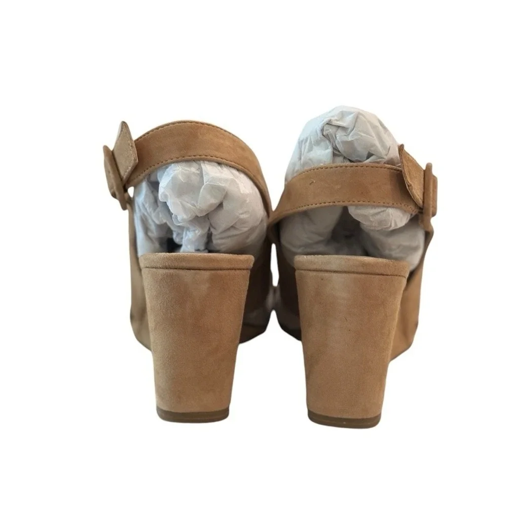 Pelle Moda Rina-Su Latte Suede Wedge Sandals Tan‎ Slingback Buckle Womens 9.5M